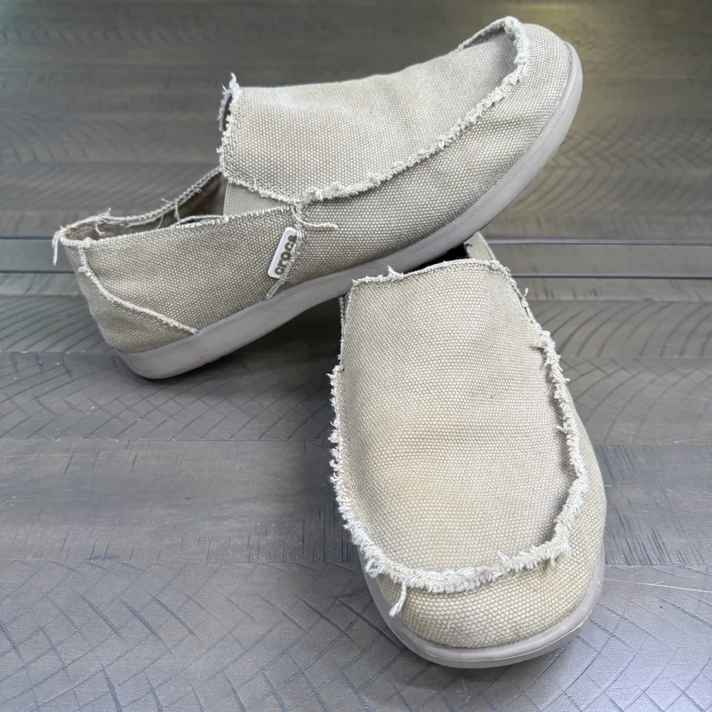 Crocs Santa Cruz Shoes Men 11 Loafer Slip On Casual Comfort Low Top Canvas Brown